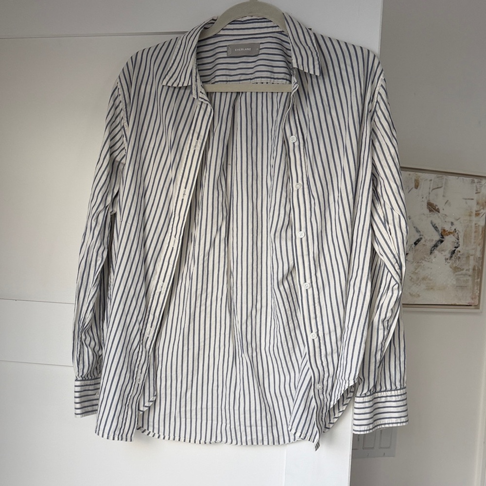 Everlane Striped Button-Up Shirt in White and blue
